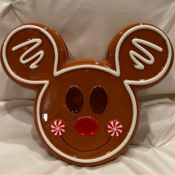 Disney Mickey Mouse Gingerbread Candy Dish Holiday Treats Lidded Storage NWT 🍬 - Picture 1 of 10